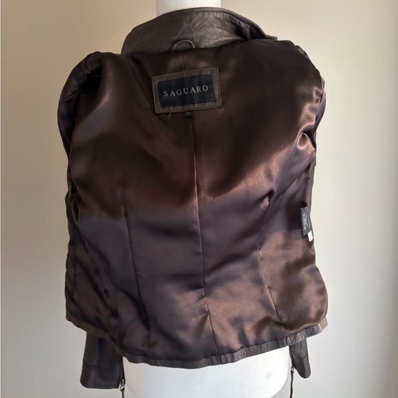 Saguaro Chocolate Brown Soft Leather Zip Front Moto Jacket - Picture 9 of 11